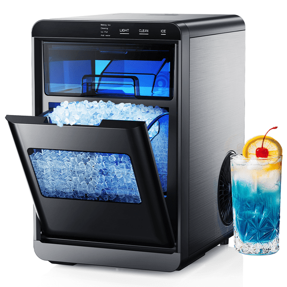 Simzlife Machine à Glaçons Nuggets de Comptoir, 44 Lb/24 H, Autonettoyante, Glaçons en Granules Souples et Mâchouillables, Machine à Glaçons en Galets pour Maison/cuisine/fête