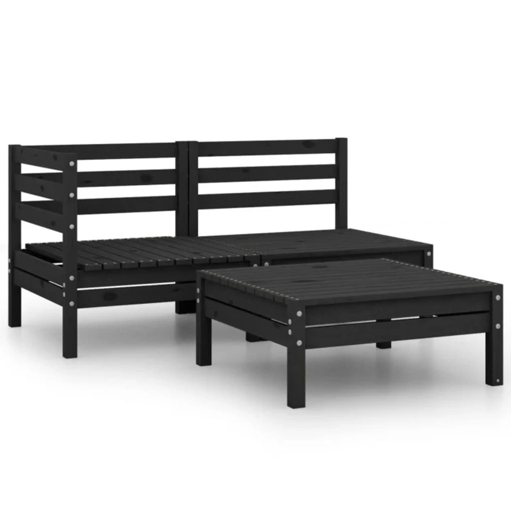 vidaXL Ensemble de Salon de Jardin 3 Pcs Pin Massif Noir