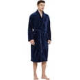 thumbnail image 2 of U2SKIIN Mens Fleece Robe, Soft Warm Long Plush Shawl Collar Fleece Bathrobe,(Navy,S-M), 2 of 5