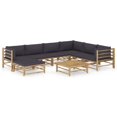 thumbnail image 1 of vidaXL 8 Piece Garden Lounge Set with Dark Grey Cushions Bamboo, 1 of 5