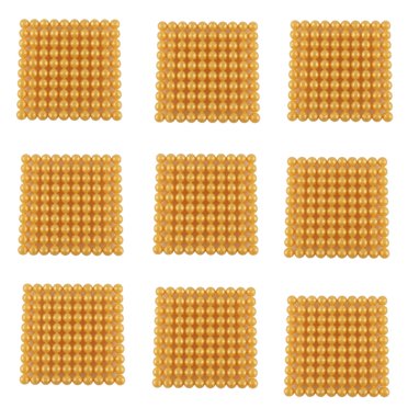 IFIT Montessori 9 Perles Dorées Cent Carrés (C Perles), Jouets Montessori Matériel de Mathématiques