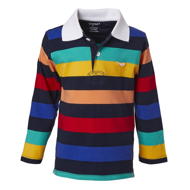 Sportoli Polo Rugby à Manches Longues en Coton à Larges Rayures pour Garçons - Multicolore (Taille 12)