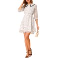 thumbnail image 1 of Unique Bargains Robe à Manches 3/4 à Volants avec Col Rabattu et Imprimé Étoiles et Pois pour Femmes, 1 of 4