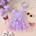 thumbnail image 2 of GPOECD Baby Girls Ribbed Bowknot Romper Headband Set Sleeveless Summer Baby Outfit with Breathable Design Sleeveless Rompers for Babies 1-18 Months Purple-d,9-12 Months, 2 of 9