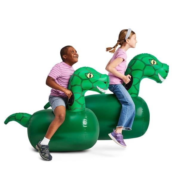 HearthSong Hop 'n Go Jouet Gonflable Rebondissant à Chevaucher, 48 Pouces L x 20 Pouces L x 42 Pouces H, Ensemble de 2, Jeu Extérieur, 5 Ans et Plus, Dinosaurs