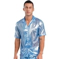 thumbnail image 1 of Miaeowve Mens Shiny Sheer Top PVC Leather Wet Look Glossy T-Shirt for Halloween Beach Pool Rave Party Light Blue S, 1 of 7