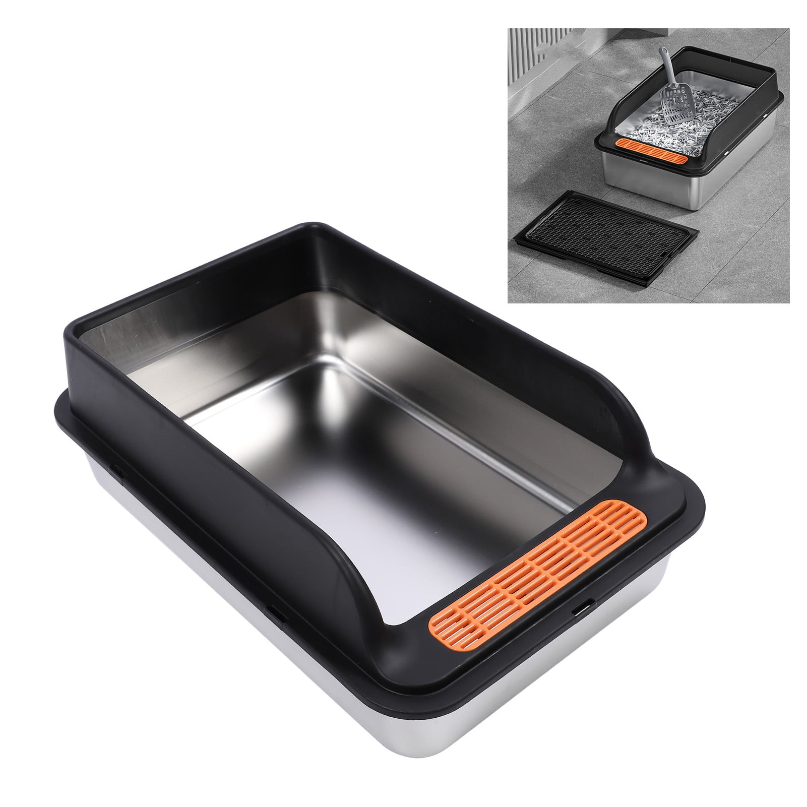 Large Metal Litter Box, Stainless Steel High Sided Kitty Litter Tray Non Stick Metal Kitty Litter Box for Kitten Medium Cats