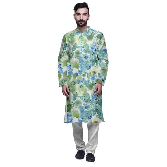 Atasi Modal Satin Printed Mens Kurta With Churidar Pajama Set Summer Clothing