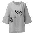 thumbnail image 2 of Hauts d'Été pour Femmes 2023 Femmes Été Aguichant Imprimé Régulier Bouton Col Rond Manches Trois Quarts Femmes Manches Courtes Haut Bohème Grande Taille T-Shirt pour Femmes, 2 of 4
