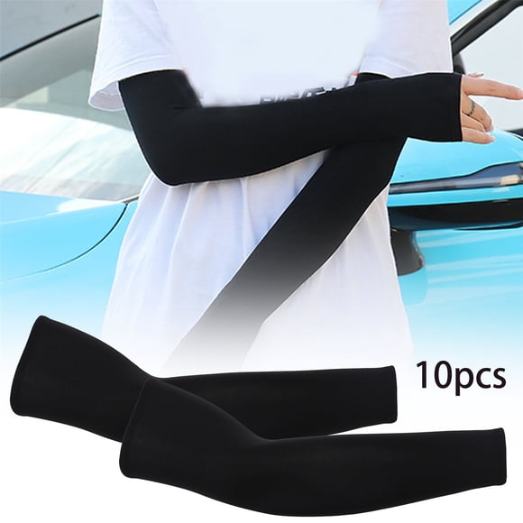 pdqouc 10 Pairs Sun Arm Sleeves Cover for Women & Men Sports Running Cycling Basketball Driving Fishing Black Ideal for Sports Recovery and Joint Protection
