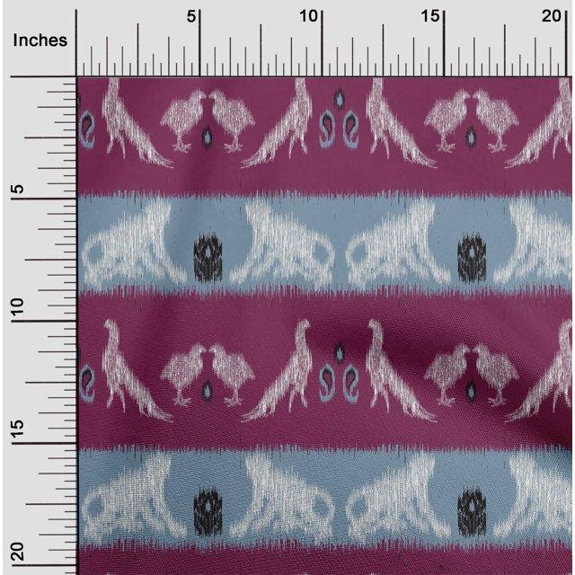 oneOone Tissu Polyester Lycra Rayé/oiseau & Singe Ikat Imprimé Tissu BTY 56 Pouces de Large