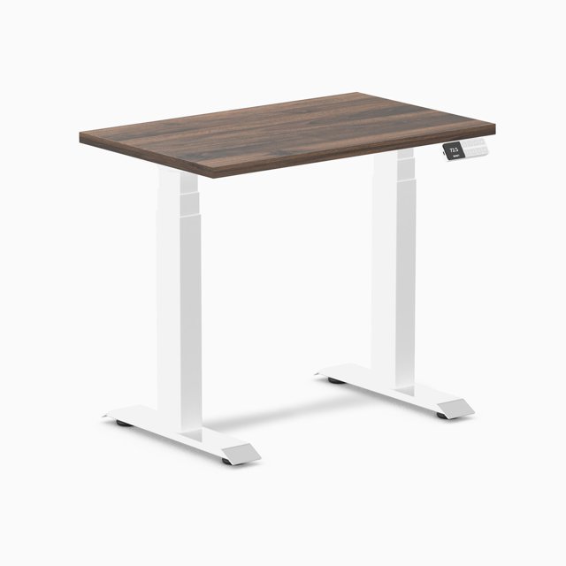 Desky Bureau Assis-Debout Mini Double - Jarrah Legno / 32 x 20 Pouces / Blanc