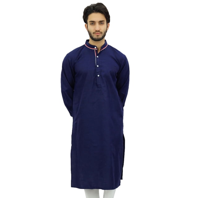 Atasi Ensemble Kurta Pyjama de Designer Bleu pour Homme Chemise Longue en Coton Porter-Xx-Grand