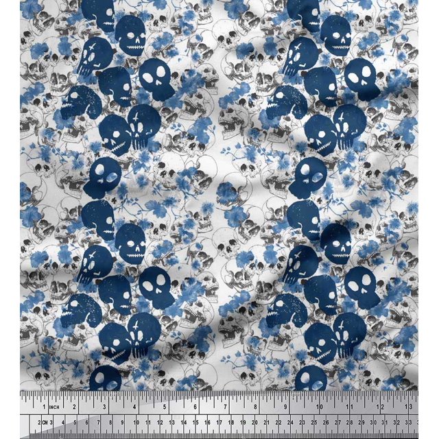 Soimoi polyester Crepe Fabric Skull Halloween Print Fabric by Yard 52 Inch Wide