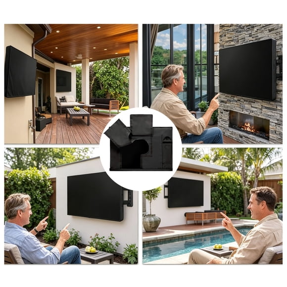 Outdor Outdoor TV Cover 600D Windproof Proof Protector With Remote Pocket For Flat Screen Televisions Patio Garden Black