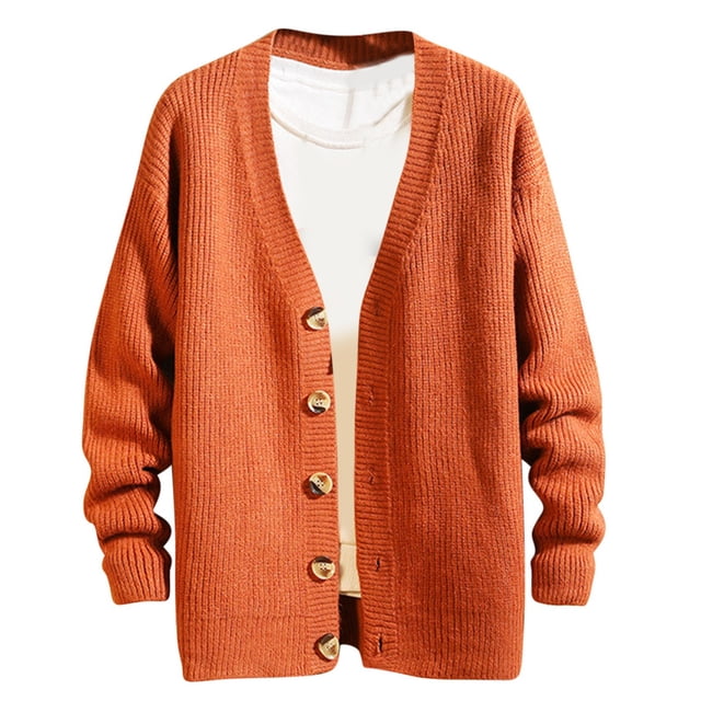 Grrvtrz Men's Casual Long Sleeve Deep V Neck Button Down Sweater Comfy Solid Color Sweater Coat Rib Knit Cardigan Sweaters