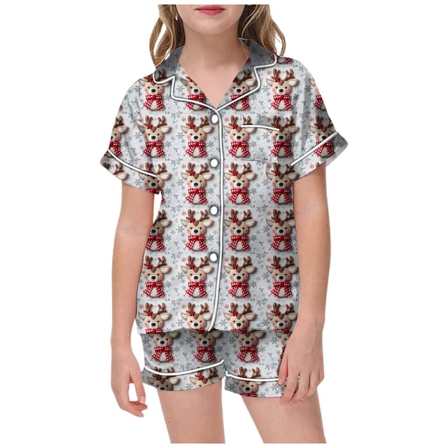 WEAIXIMIUNG Pajamas For Children Shirt And Pant Matching Set Sleepwear Set With Pockets For Christmas 10-11 Years