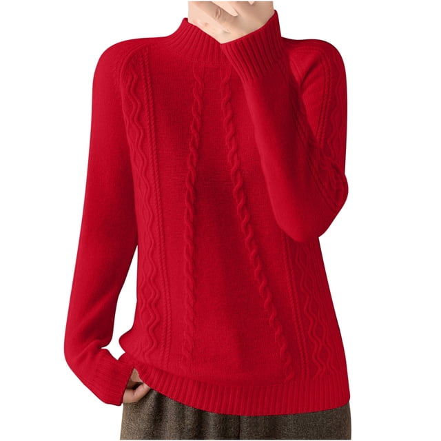 cfhntfmh Sweaters for Women Mock Neck Long Sleeve Solid Sweater Tops Fall Fashion 2024 Cable Knit Pullover Sweaters