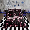 thumbnail image 1 of Erosebridal Pink Racing Car Bedding Sets King with Comforter, Neon Geometric Duvet Insert, Speed Sports Decor, Reversible, 1 of 7