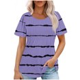 thumbnail image 2 of Meichang T-Shirts pour Femmes Manches Courtes Plissés Habillés Décontractés Col Rond Tops d'Été Tendance à Rayures Imprimé T-Shirts Doux Confortables Tuniques Blouses, 2 of 5