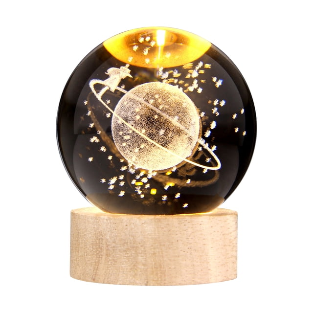 3D Crystal Ball with Warm Light Wooden Base Small Night
