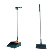 Broom and Dustpan Set Brooms and Dustpan Set Double-Layer Scraper Foldable Dustpan Non-Stick Hair Dustpan Sweeping Brooms 180-Degree Rotatable Brooms for Vertical Storage Pet Hair Broom