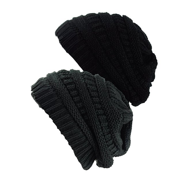Tuque Tricotée pour Femmes (Lot de 2), Noir/gris Chiné