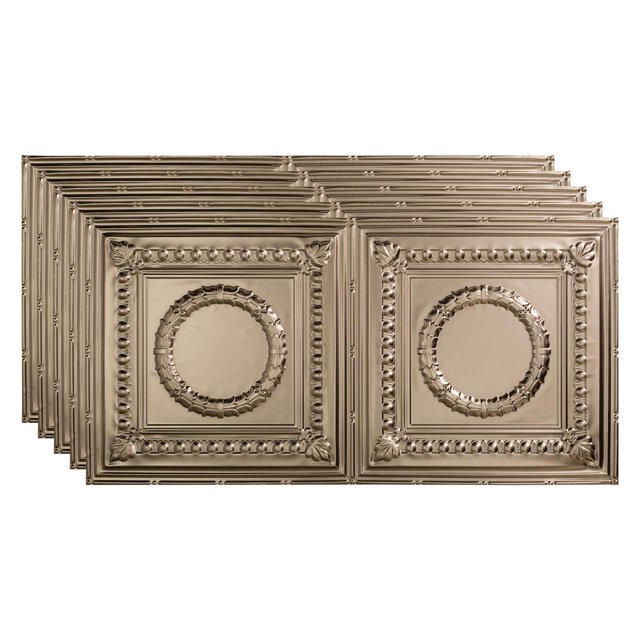 Fasade Rosette Decorative Vinyl Ceiling Panel 2ft x 4ft 5 Pack Brushed Nickel