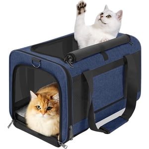 Dog Carrier Soft/Cat Crates Large Cat 20 to 25 pounds/Softsided Pet Car Travel Carry Bag 15 Pound Puppy/Top Open Transport Kennel Navy