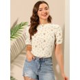 thumbnail image 3 of INSPIRE CHIC Haut Floral Élégant pour Femme à Manches Courtes Froncées, Coupe Régulière, 3 of 6