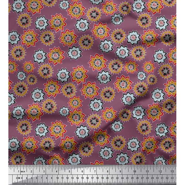 Soimoi Polyester Crepe Fabric Flower Artistic Decor Fabric Printed Yard 52 Inch Wide