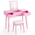 thumbnail image 1 of Costway Vanity Table Set w/ Flip Top Mirror Drawers 9 Dividers Makeup Writing Desk Pink, 1 of 8
