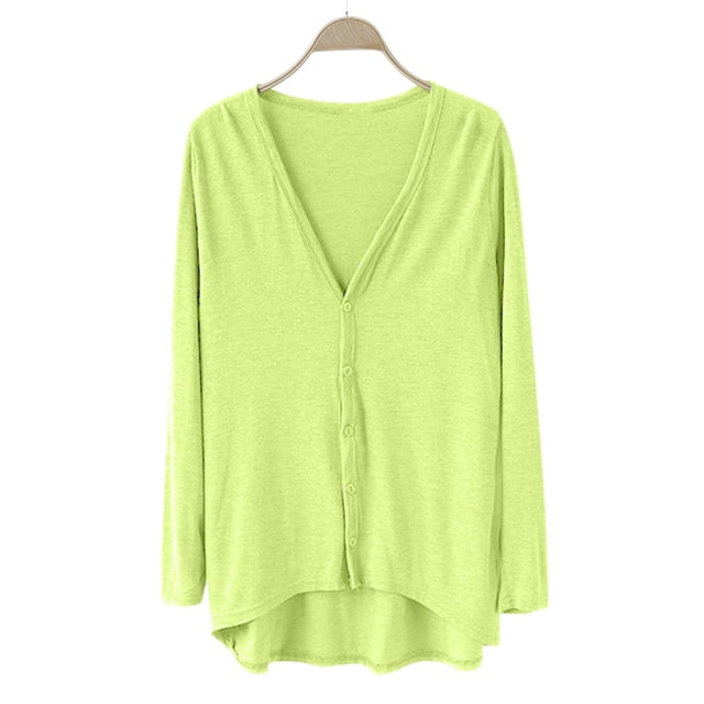 Breezora Ladies V Neck Modal Asymmetrical Long Sleeve Open Front Cardigan Sweater Light Green