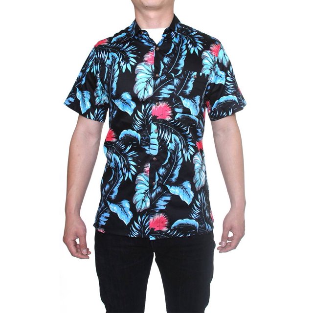 Gravity Threads Chemise Habillée Hawaïenne Tropicale, Noir Turquoise S