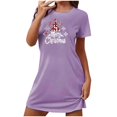 thumbnail image 3 of Sakmal Chemises de Nuit Grande Taille pour Femmes Extensibles Violet Nuage Robe Mumu de Noël Manches Courtes Imprimé Joyeux Noël Col Rond Chemises de Nuit Courtes P-2TG, 3 of 4