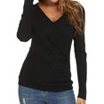 thumbnail image 1 of Women Wrap Front Side Buttons Long Sleeve V Neck Plain Shirt, 1 of 6