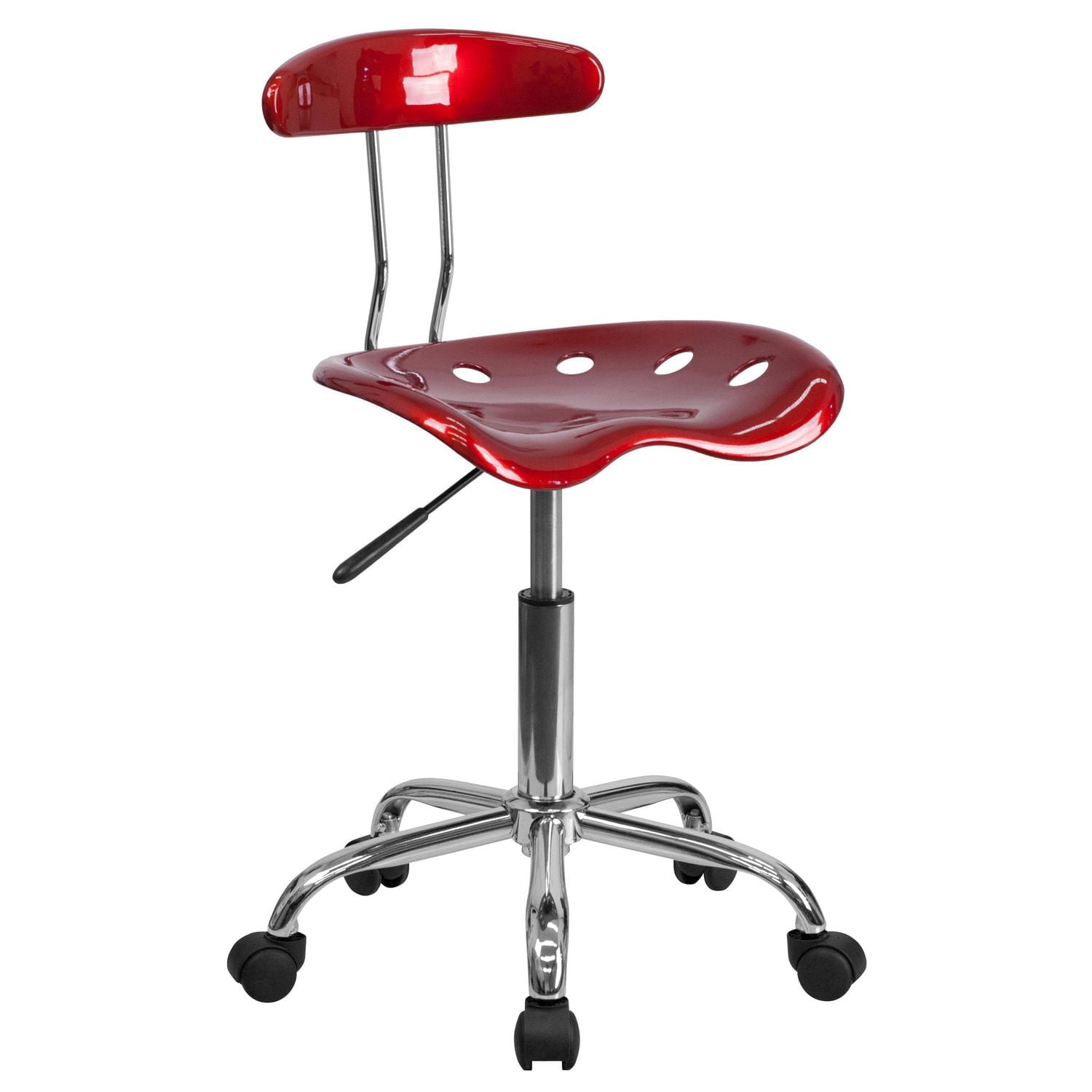 Vibrant Wine Red and Chrome Swivel Task Chair with Tractor Seat