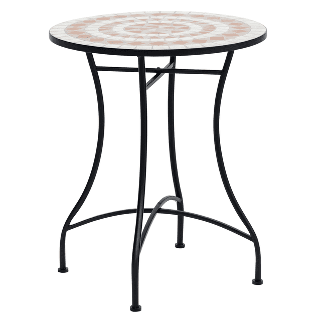 Outsunny Table de Patio Ronde en Mosaïque de 23,5 Pouces, Table d'Appoint Bistro d'Extérieur en Céramique, Table d'Appoint Bistro Centrée et Orientée vers l'Avant avec Dessus Rond en Mosaïque de Céramique en Noir, orange et Blanc sur Cadre en Acier Noir Enduit de Poudre, 23,5 Pouces dia x 28 Pouces H; surface Légère et Lavable à l'Essuie-tout, Convient aux Boissons d'Extérieur Ou aux Plantes en Pot.