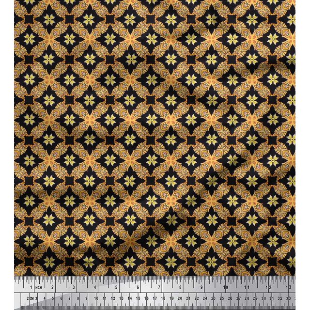 Soimoi Moss Georgette Fabric Check & Moroccan Ethnic Decor Fabric Printed Yard 42 Inch Wide