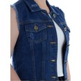 thumbnail image 4 of Womens Distressed Denim Button Up Sleeveless Crop Vest, Indigo, X-Large, 4 of 5