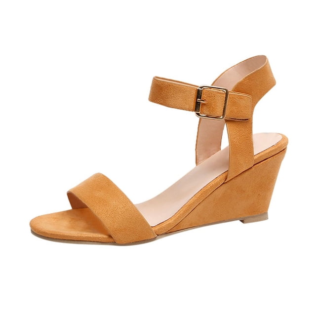 Sandales Basses pour Femmes en Suède, Couleur Unie, Bout Rond, Talon Compensé, à Boucle