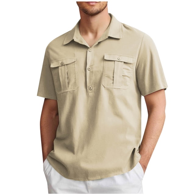 EOYWHK Big and Tall Linen Shirts for Men Button Up Golf shirts Short Sleeve Collared Business Blouses