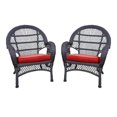 thumbnail image 1 of Jeco Chaise en Osier Espresso avec Coussin Rouge (Ensemble de 2), 1 of 2