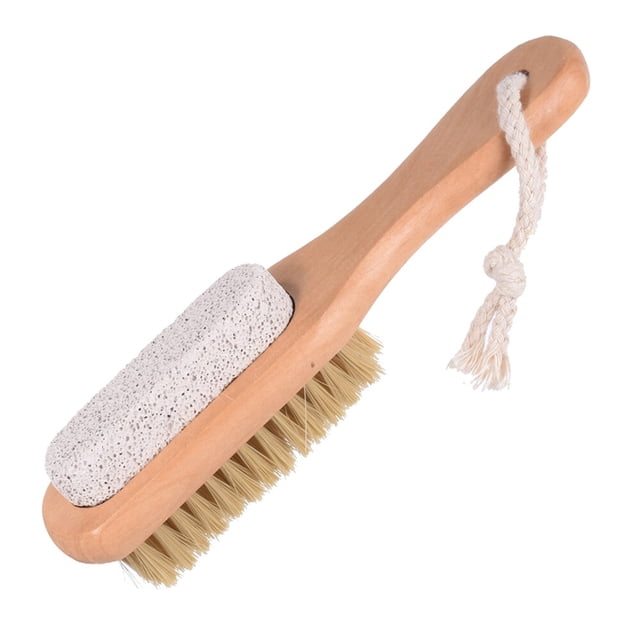 1Pcs Foot Natural Bristle Brush Pumice Stone Combo W/Rope Wooden Handle Feet Exfoliator Pedicures Calluses Remover Scrubber