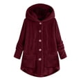 thumbnail image 2 of Qertyioot Women Plus Size Button Plush Tops Hooded Loose Cardigan Wool Coat Winter Jacket, 2 of 5