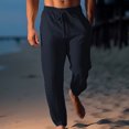 thumbnail image 1 of Pants for Men, Mens Fashion Drawstring Elastic Waist Solid Color Casual Length Pants, 1 of 6