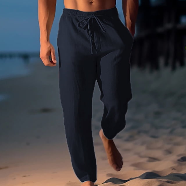 Pants for Men, Mens Fashion Drawstring Elastic Waist Solid Color Casual Length Pants