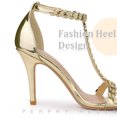thumbnail image 4 of BLISSFUL STEP T Strap Rhinestone Ankle Strap Stiletto Heels Sandals for Women Gold 6 M US, 4 of 6