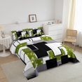 thumbnail image 3 of YST Abstract Geometric Comforter Set Full Lime Green Black Grey White Checkered Bedding Set Glitter Stars Sequins Down Comforter For Kids Boys Girls,Geometry Grids Quilt Duvet 3 Pcs, 3 of 6