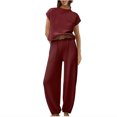 thumbnail image 1 of Timegard Lounge Sets for Women Cap Sleeve Crop Tops Cinch Bottom Pants with Pockets Solid Color Loose Outfits, 1 of 4